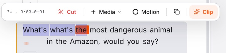 The Cut action in the floating transcript toolbar