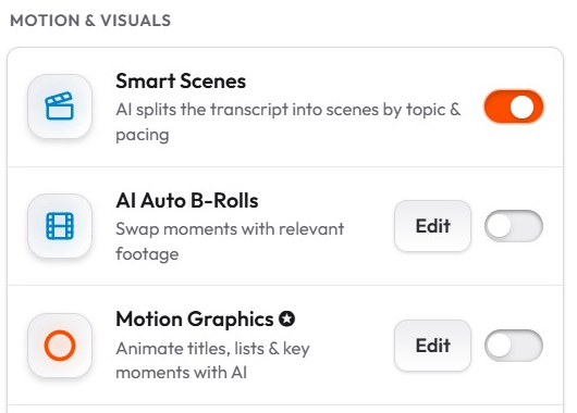 The AI Features panel with Smart Scenes toggled on